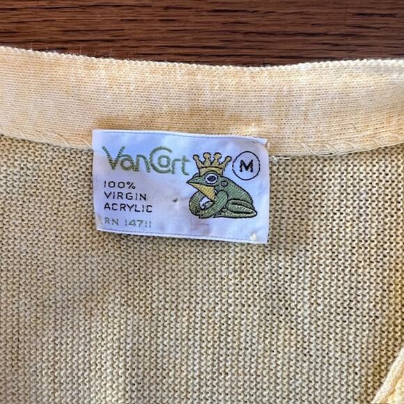 VTG Van Cort V Neck Cardigan Sweater Womens M Lt Yellow King Frog Button Front - Picture 3 of 7